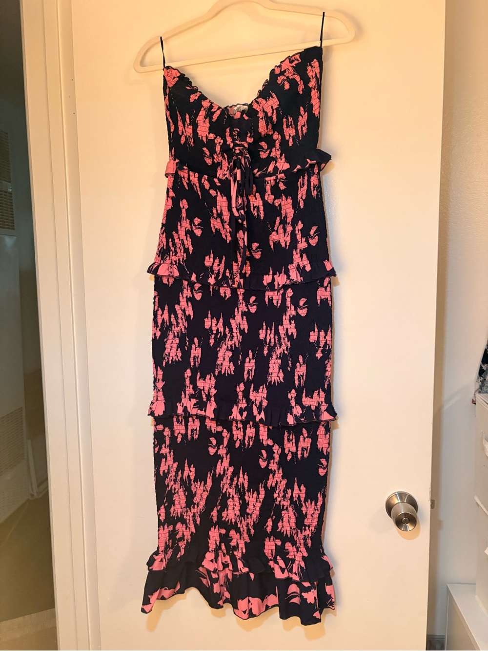 Black & Pink Ruffle Strap Midi Dress